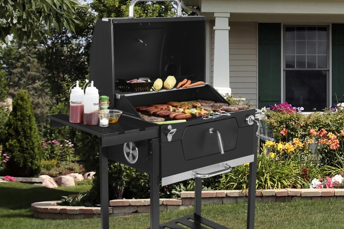 Royal Gourmet Cd1824en 24 Charcoal Grill Outdoor Smoker with Side Tables, Black